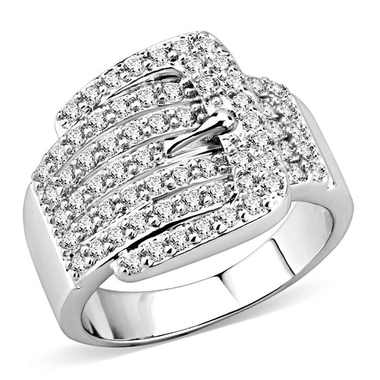 3W1502 - Rhodium Brass Ring with AAA Grade CZ in Clear