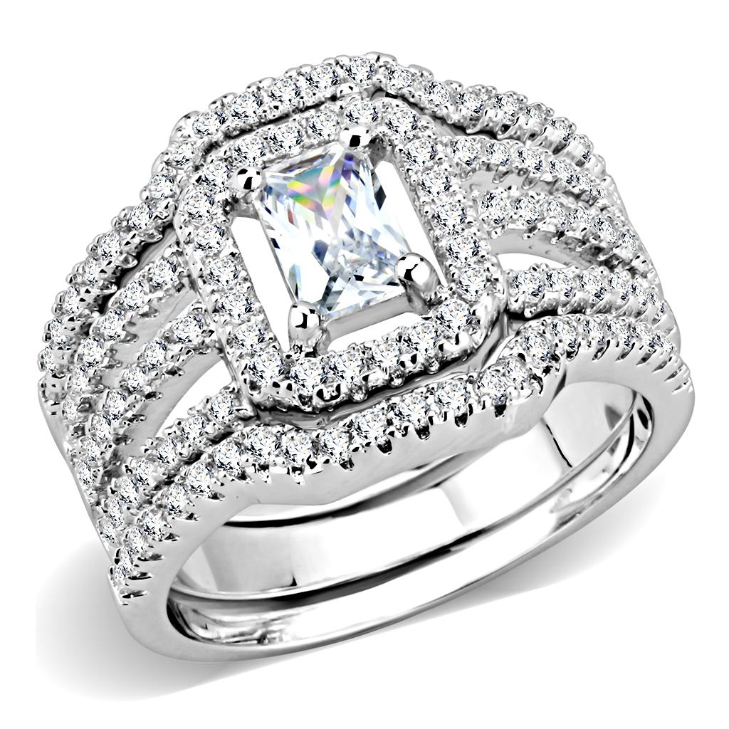 3W1503 - Rhodium Brass Ring with AAA Grade CZ in Clear