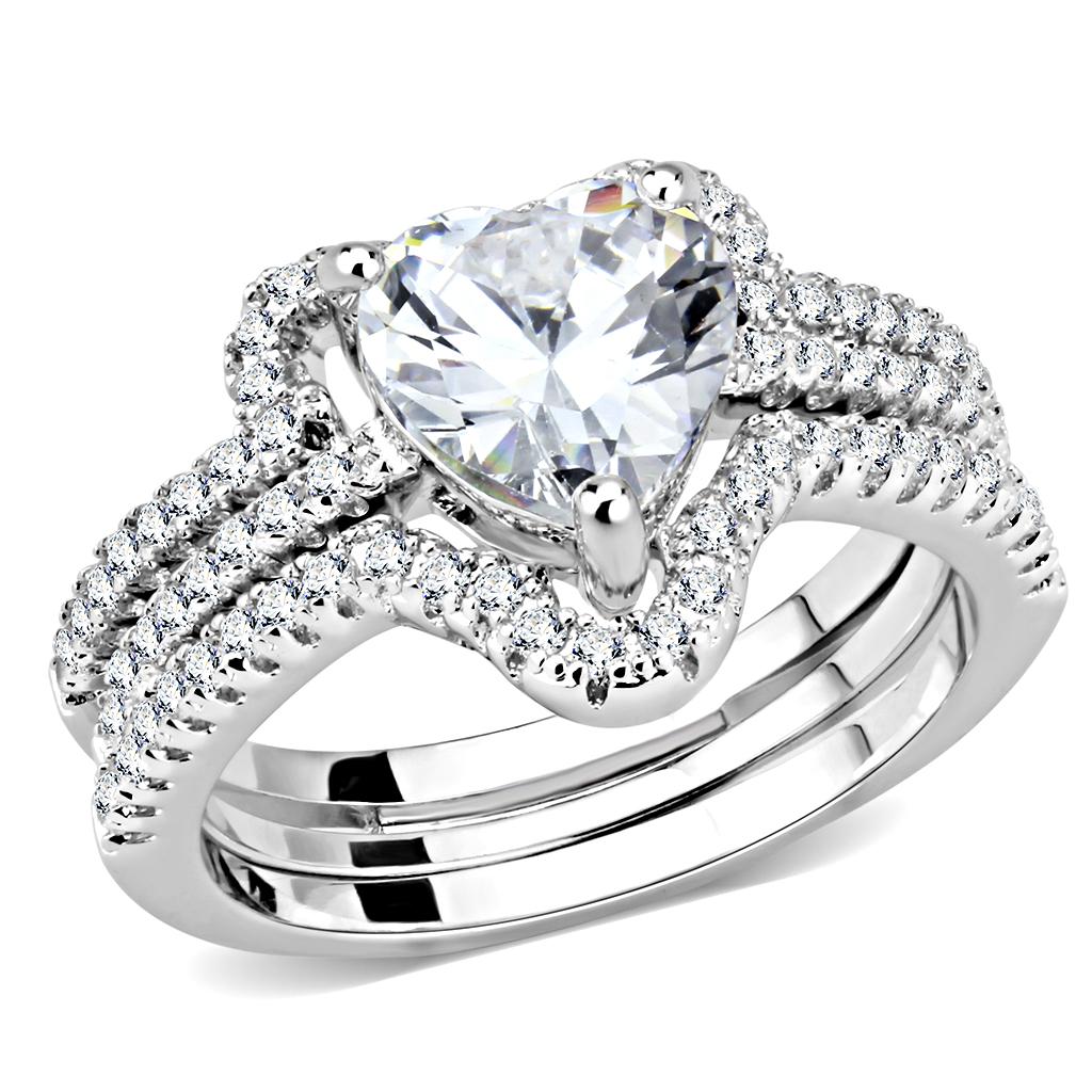 3W1504 - Rhodium Brass Ring with AAA Grade CZ in Clear