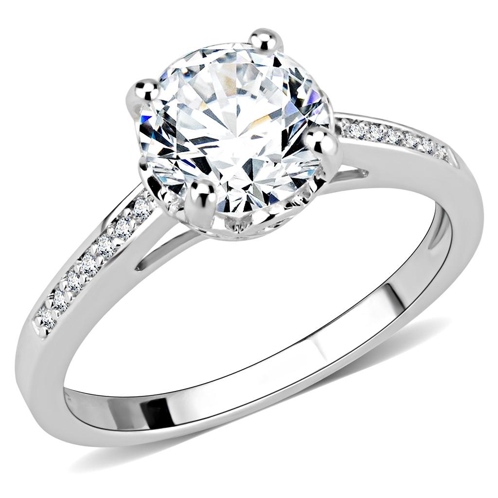 3W1507 - Rhodium Brass Ring with AAA Grade CZ in Clear