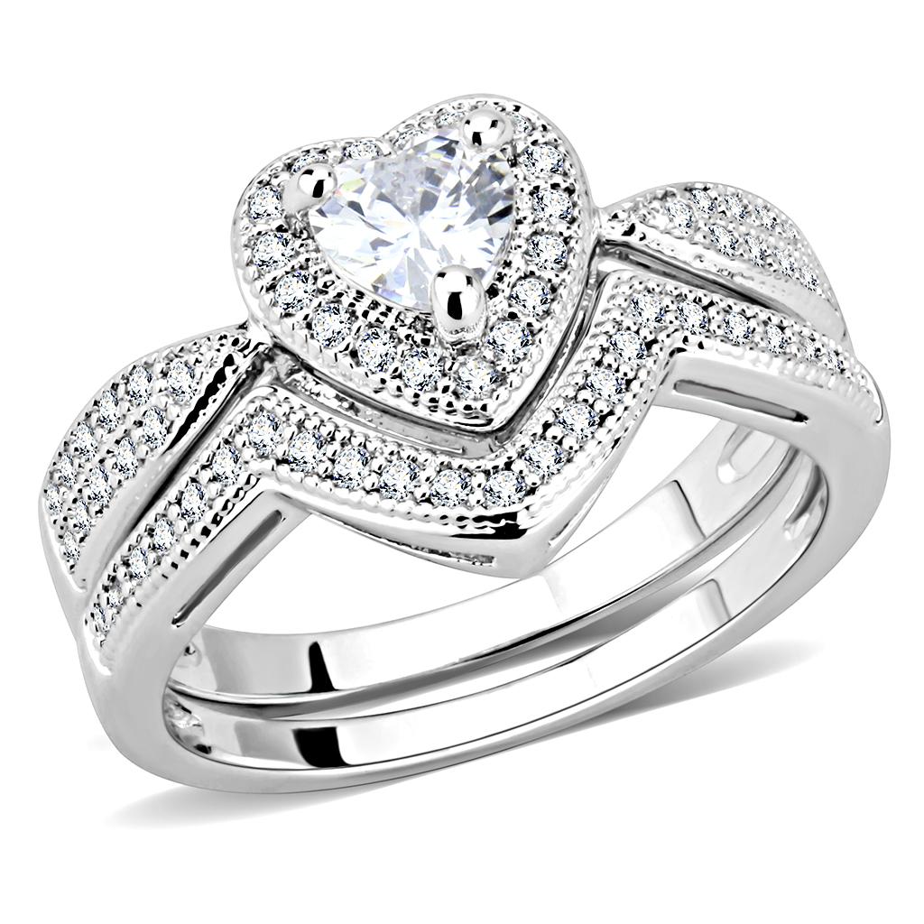 3W1508 - Rhodium Brass Ring with AAA Grade CZ in Clear