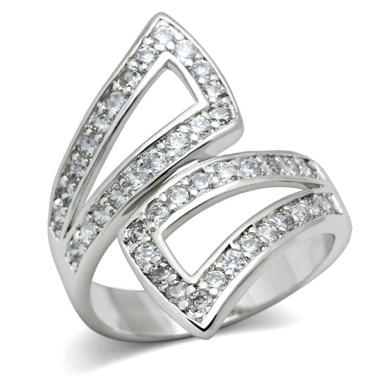 3W150 - Rhodium Brass Ring with AAA Grade CZ in Clear