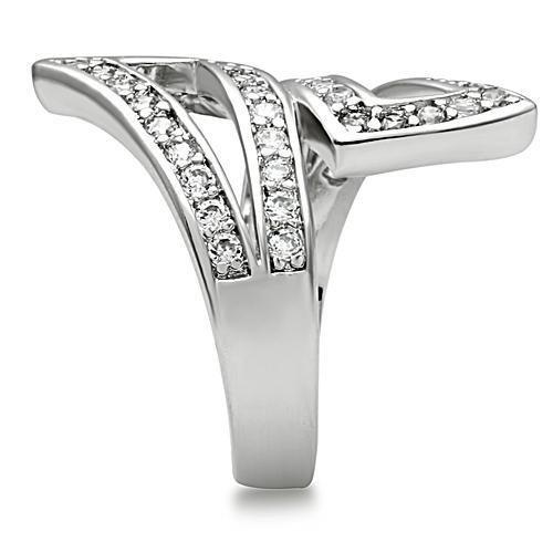 3W150 - Rhodium Brass Ring with AAA Grade CZ in Clear