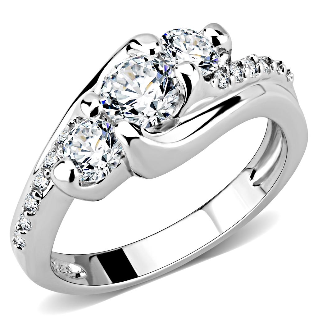 3W1512 - Rhodium Brass Ring with AAA Grade CZ in Clear