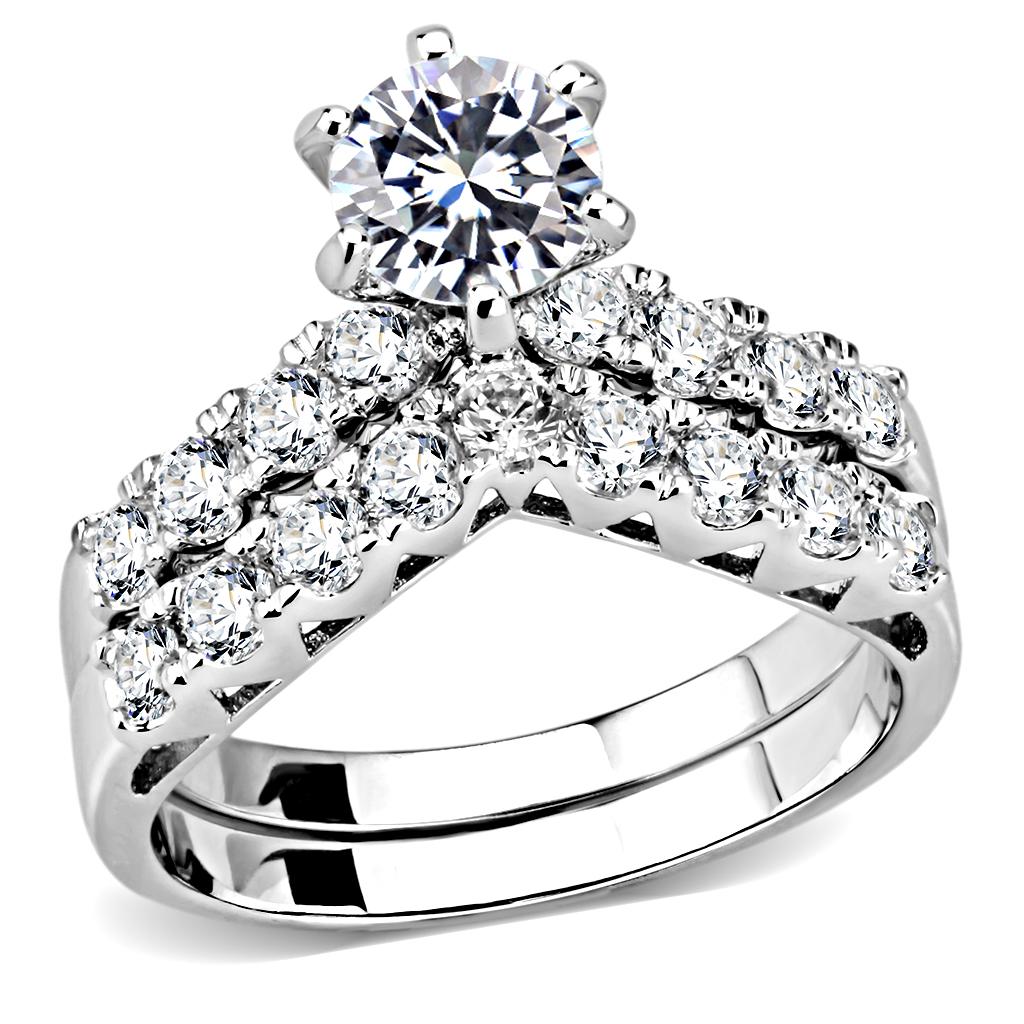 3W1513 - Rhodium Brass Ring with AAA Grade CZ in Clear
