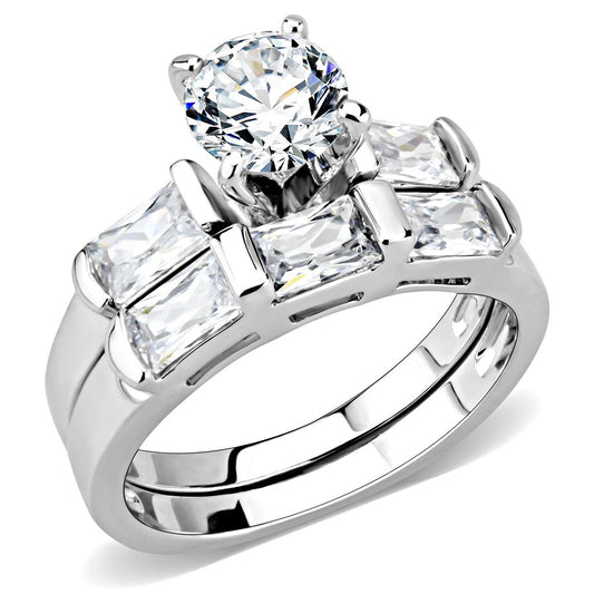 3W1515 - Rhodium Brass Ring with AAA Grade CZ in Clear
