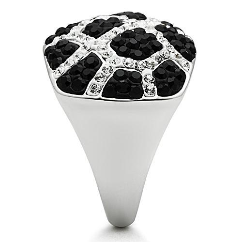 3W151 - Rhodium + Ruthenium Brass Ring with Top Grade Crystal in Multi Color