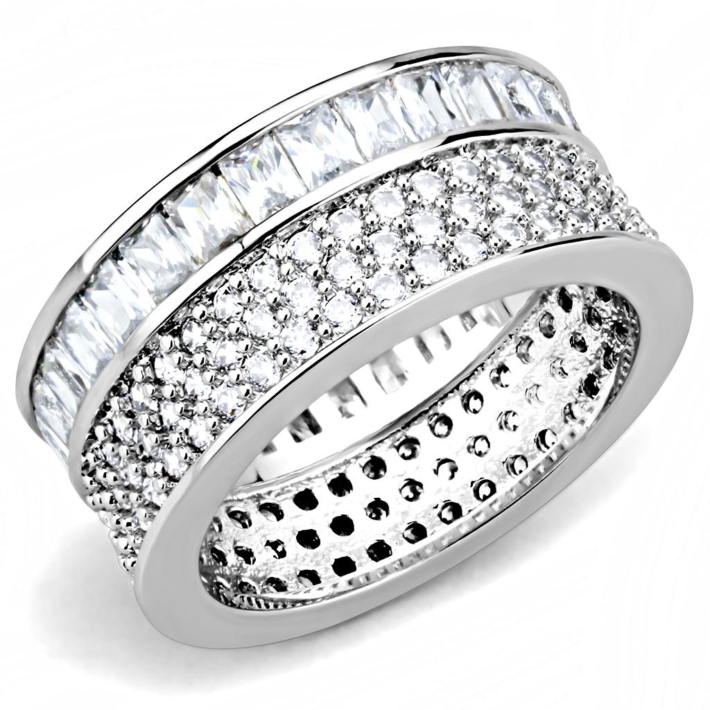 3W1520 - Rhodium Stainless Steel Ring with AAA Grade CZ in Clear