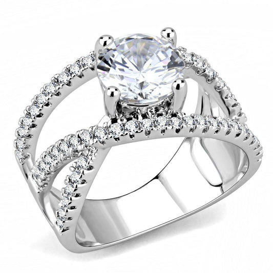 3W1529 - Rhodium Brass Ring with AAA Grade CZ in Clear