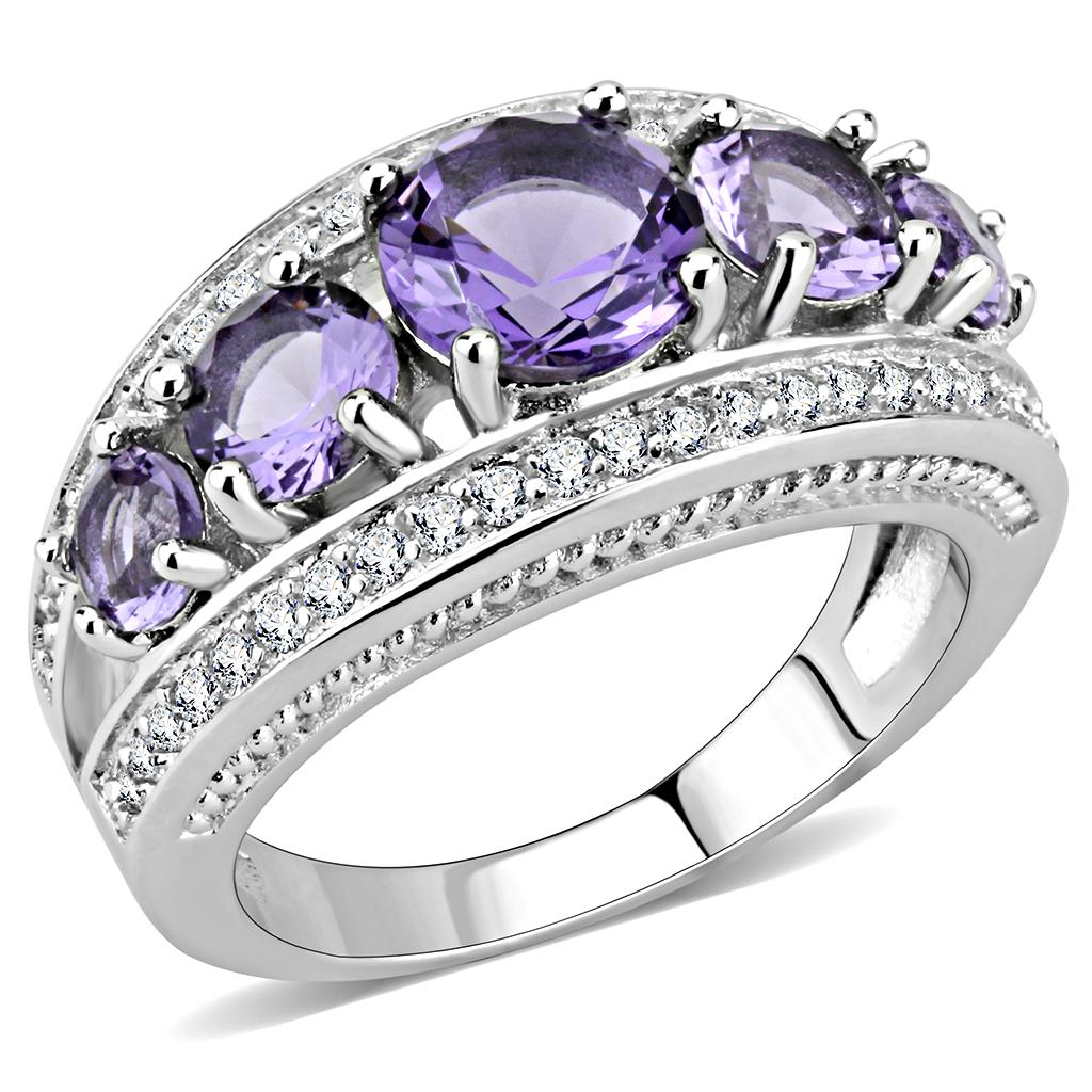 3W1530 - Rhodium Brass Ring with Synthetic in Amethyst