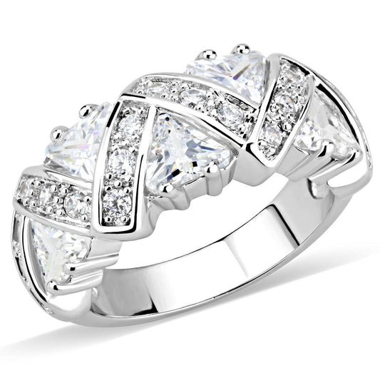 3W1533 - Rhodium Brass Ring with AAA Grade CZ in Clear