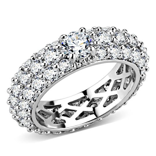 3W1534 - Rhodium Brass Ring with AAA Grade CZ in Clear