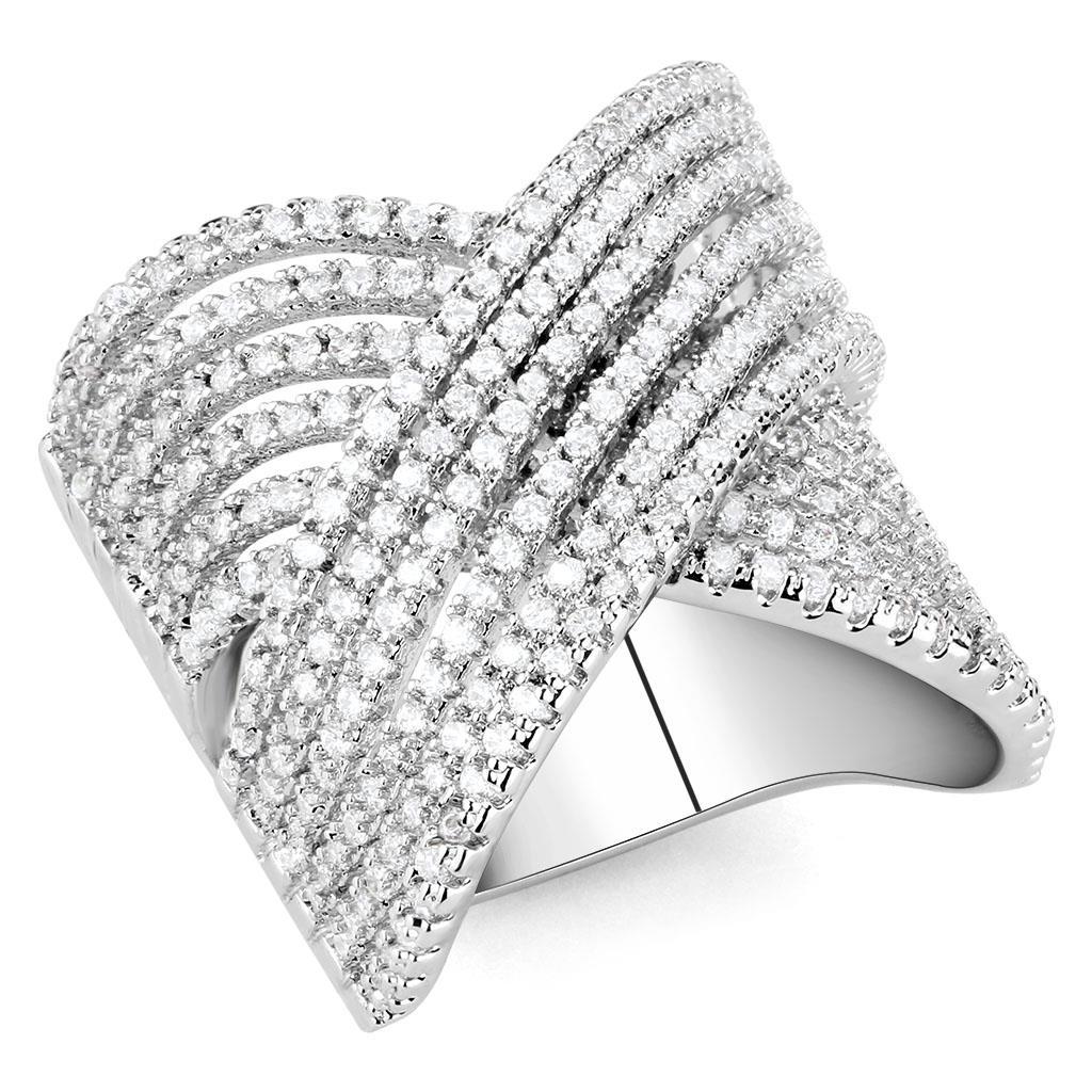 3W1539 - Rhodium Brass Ring with AAA Grade CZ in Clear