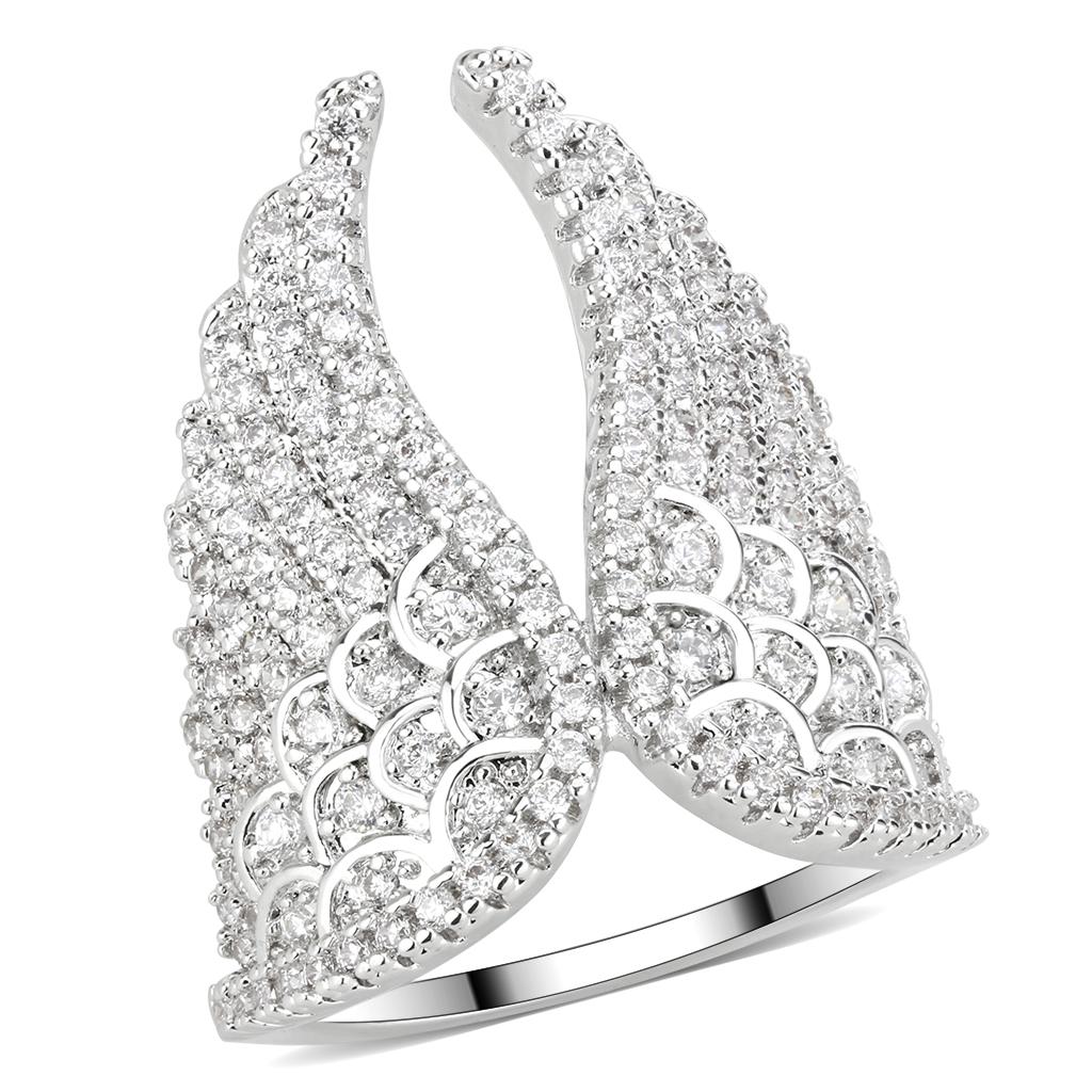 3W1543 - Rhodium Brass Ring with AAA Grade CZ in Clear