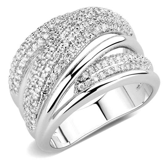 3W1544 - Rhodium Brass Ring with AAA Grade CZ in Clear