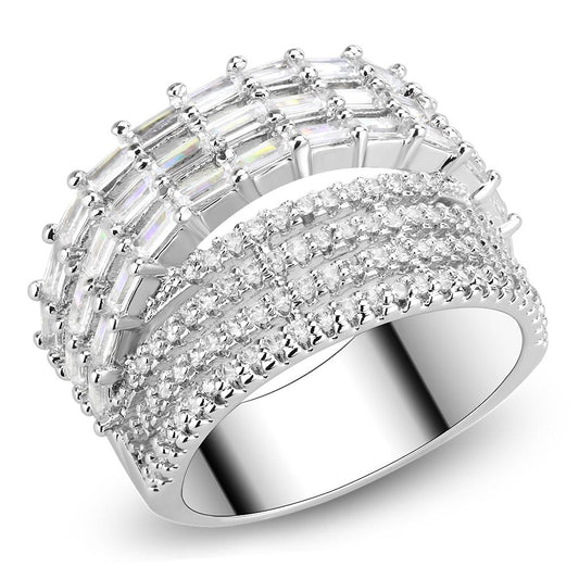 3W1545 - Rhodium Brass Ring with AAA Grade CZ in Clear