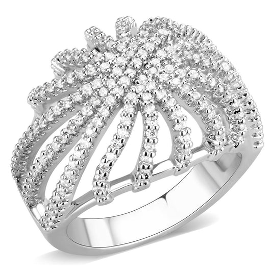 3W1547 - Rhodium Brass Ring with AAA Grade CZ in Clear