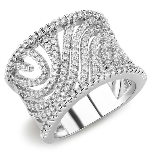 3W1548 - Rhodium Brass Ring with AAA Grade CZ in Clear