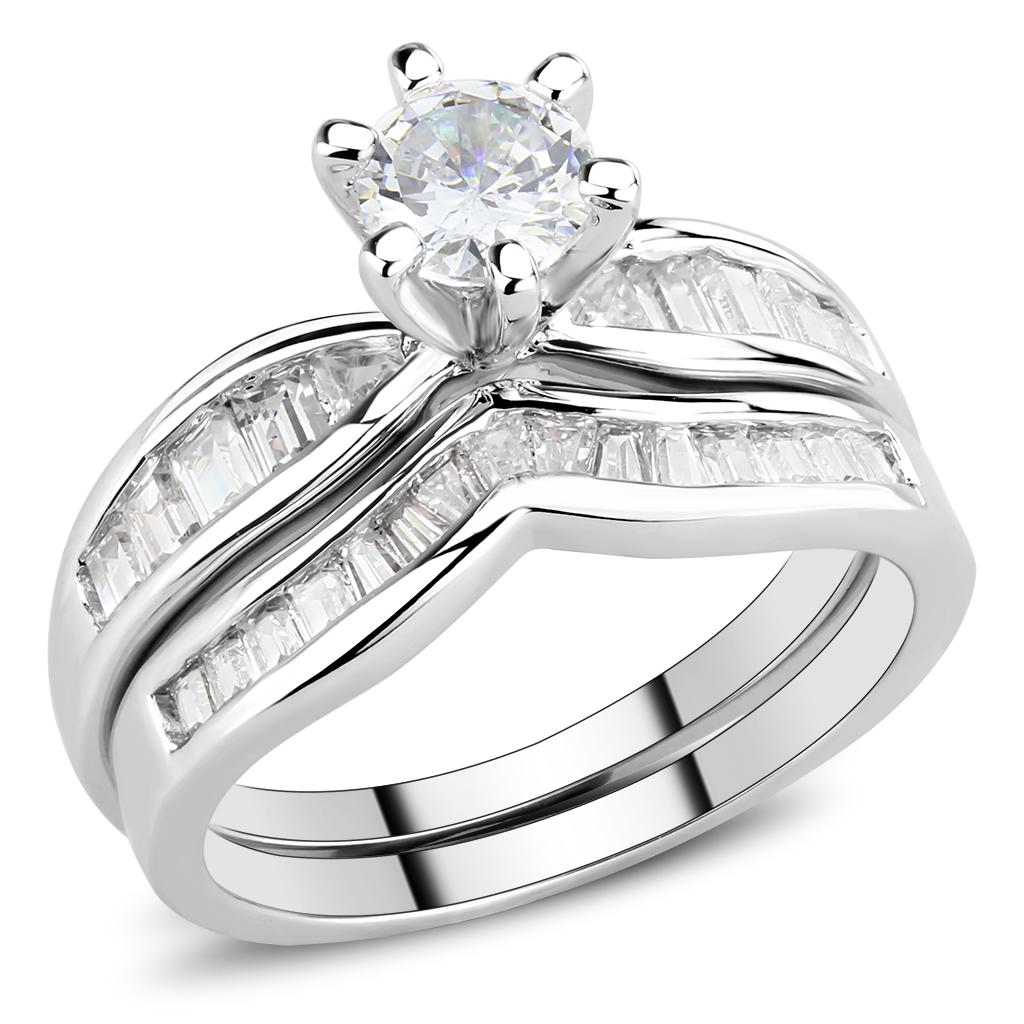 3W1552 - Rhodium Brass Ring with AAA Grade CZ in Clear