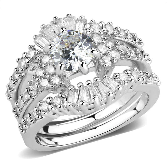 3W1553 - Rhodium Brass Ring with AAA Grade CZ in Clear