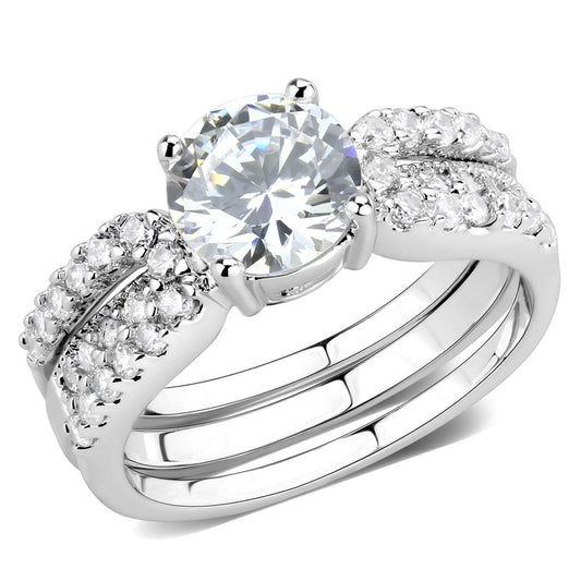 3W1554 - Rhodium Brass Ring with AAA Grade CZ in Clear