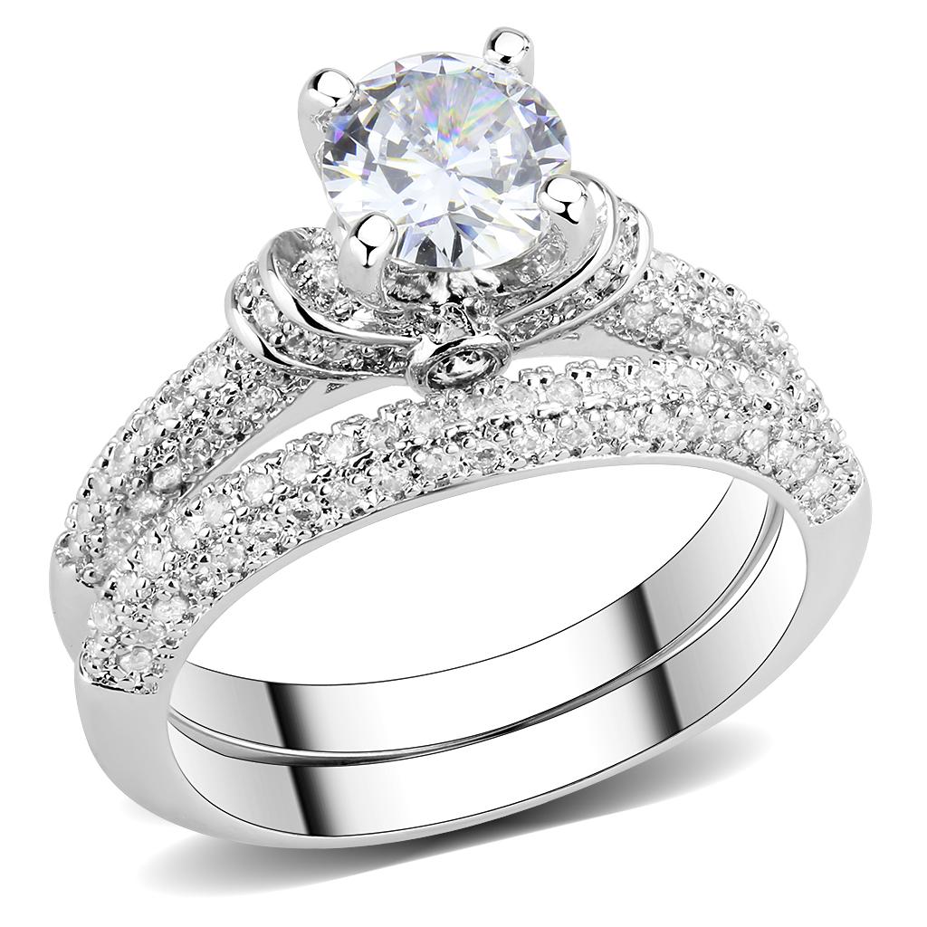 3W1555 - Rhodium Brass Ring with AAA Grade CZ in Clear