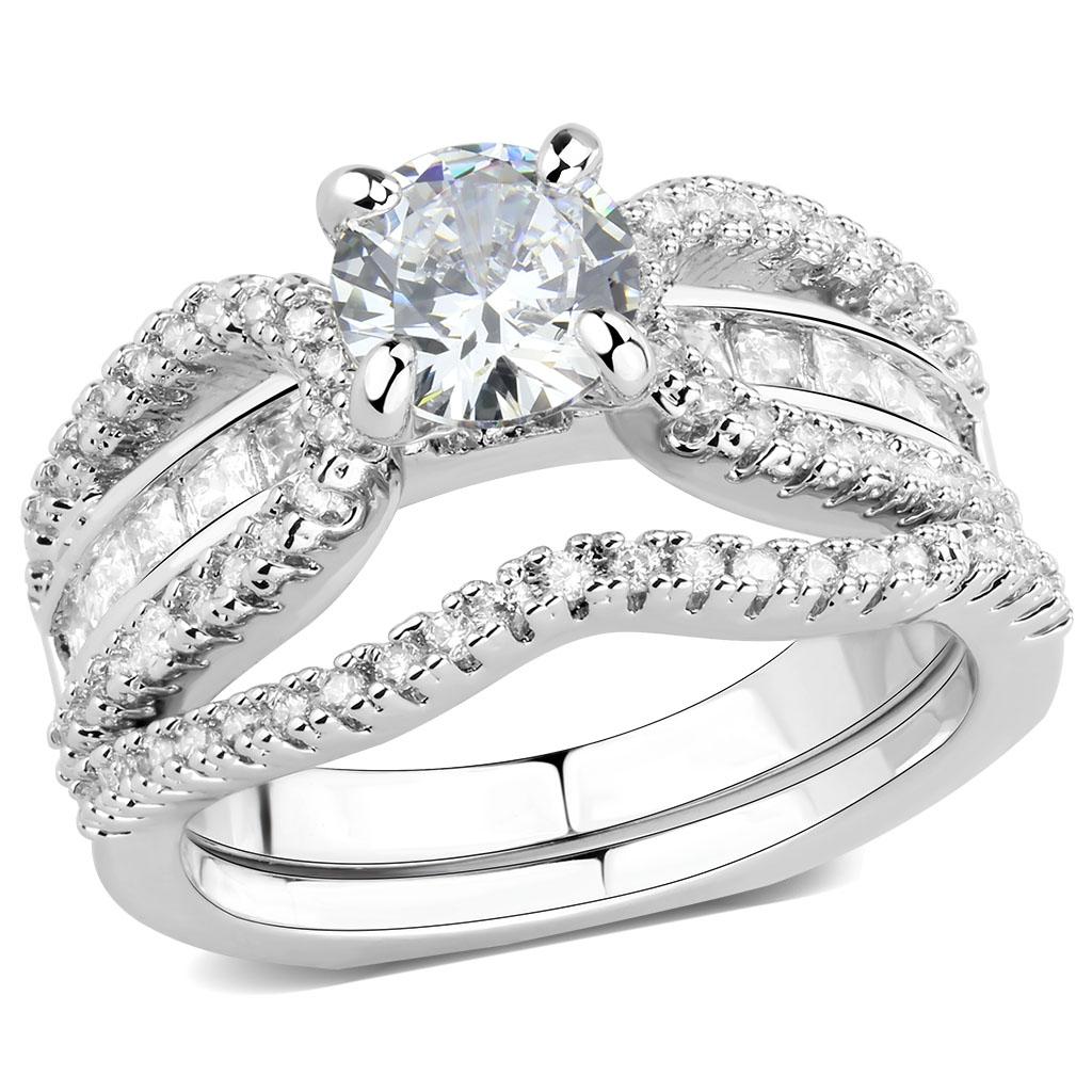 3W1556 - Rhodium Brass Ring with AAA Grade CZ in Clear