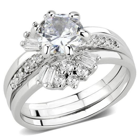 3W1558 - Rhodium Brass Ring with AAA Grade CZ in Clear