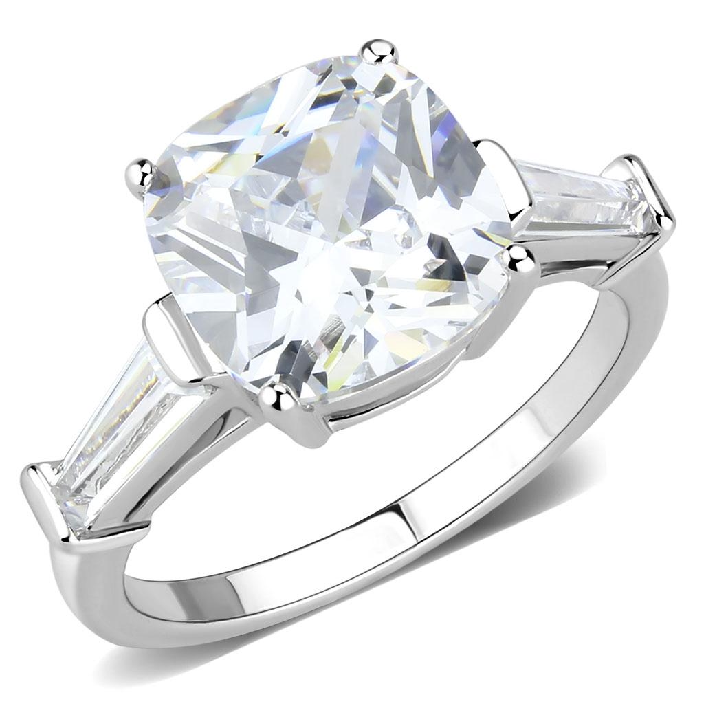 3W1561 - Rhodium Brass Ring with AAA Grade CZ in Clear