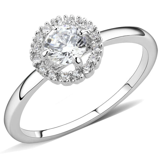 3W1570 - Rhodium Brass Ring with AAA Grade CZ in Clear