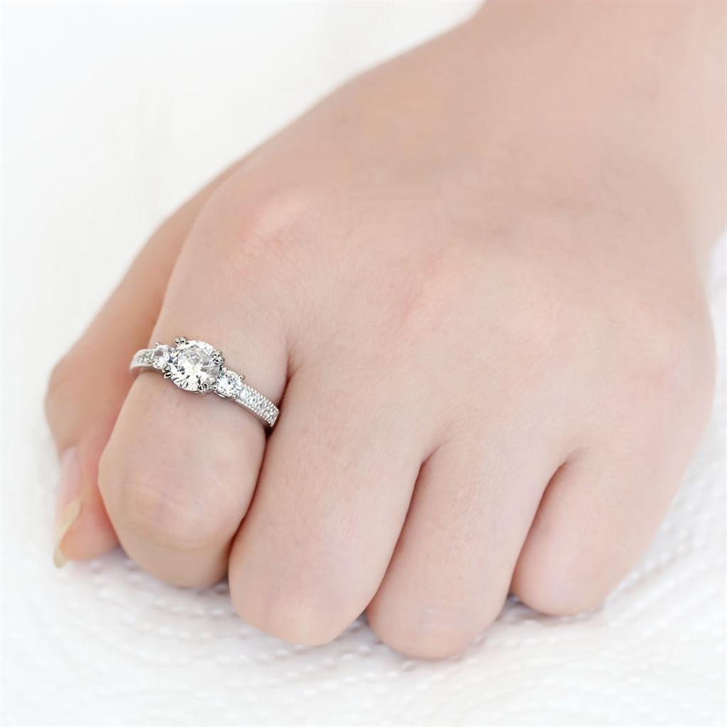3W1571 - Rhodium Brass Ring with AAA Grade CZ in Clear