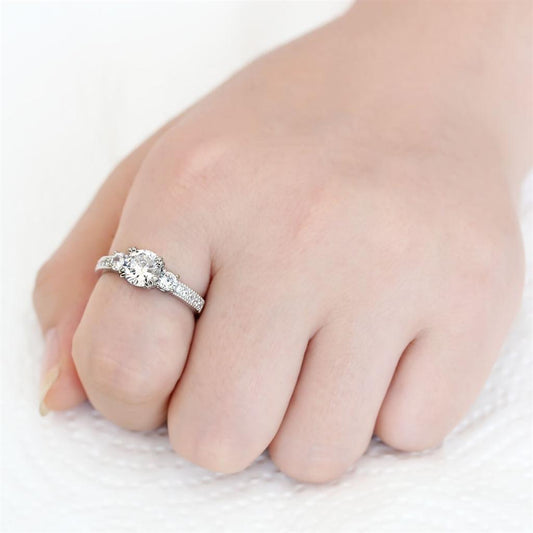 3W1571 - Rhodium Brass Ring with AAA Grade CZ in Clear
