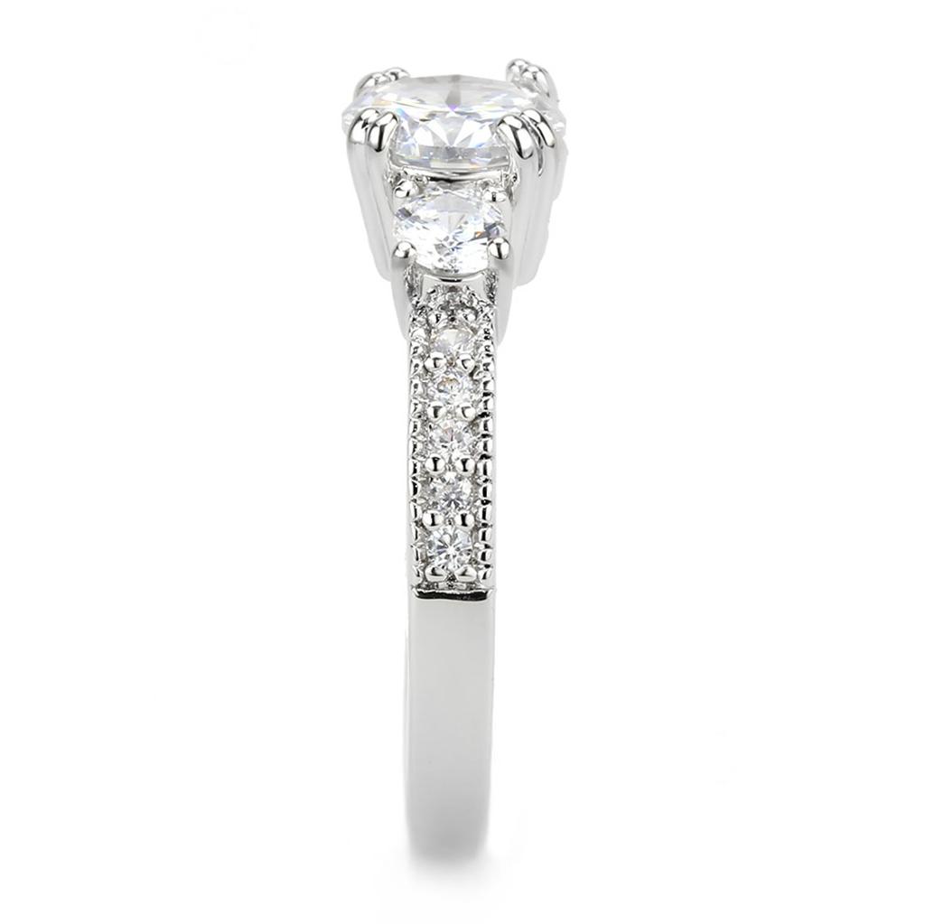 3W1571 - Rhodium Brass Ring with AAA Grade CZ in Clear