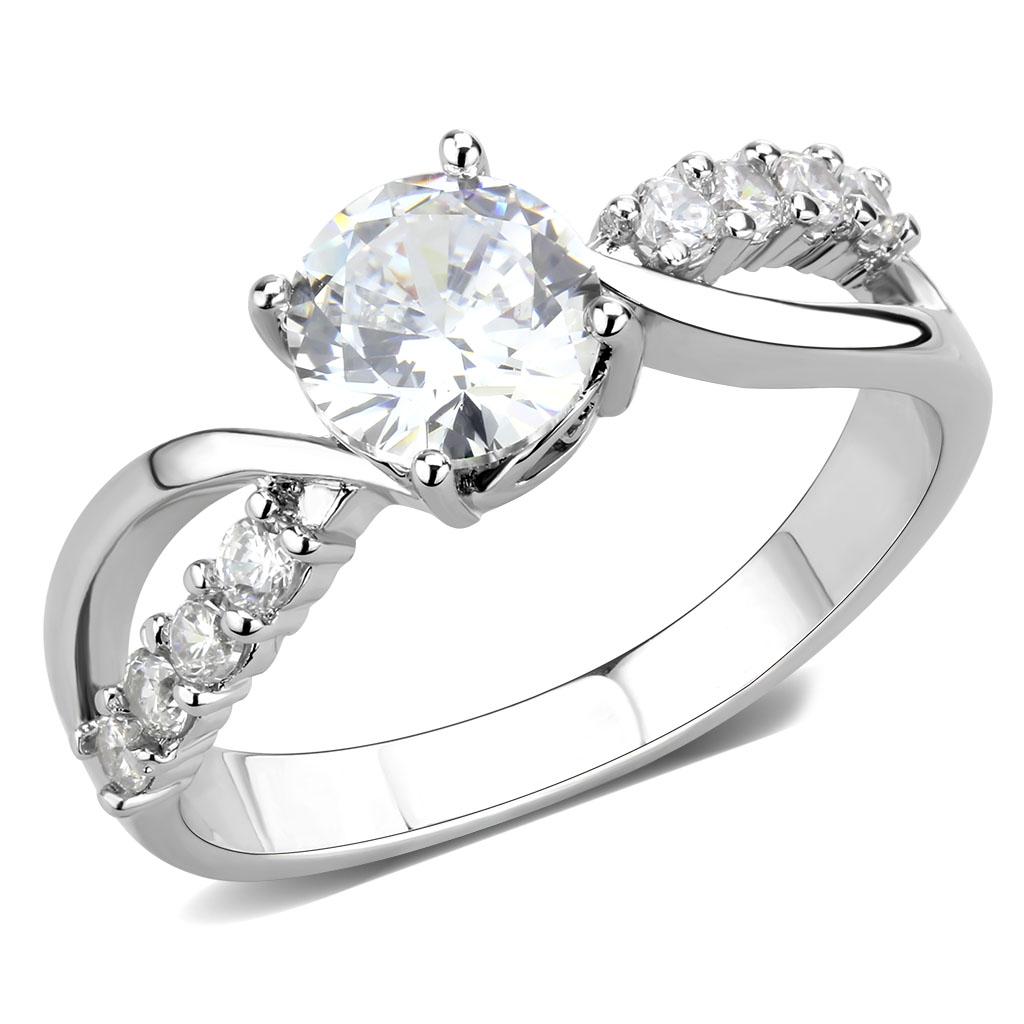 3W1574 - Rhodium Brass Ring with AAA Grade CZ in Clear