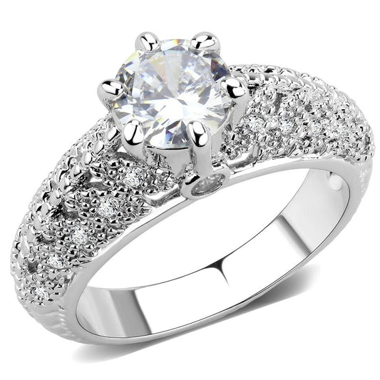 3W1576 - Rhodium Brass Ring with AAA Grade CZ in Clear