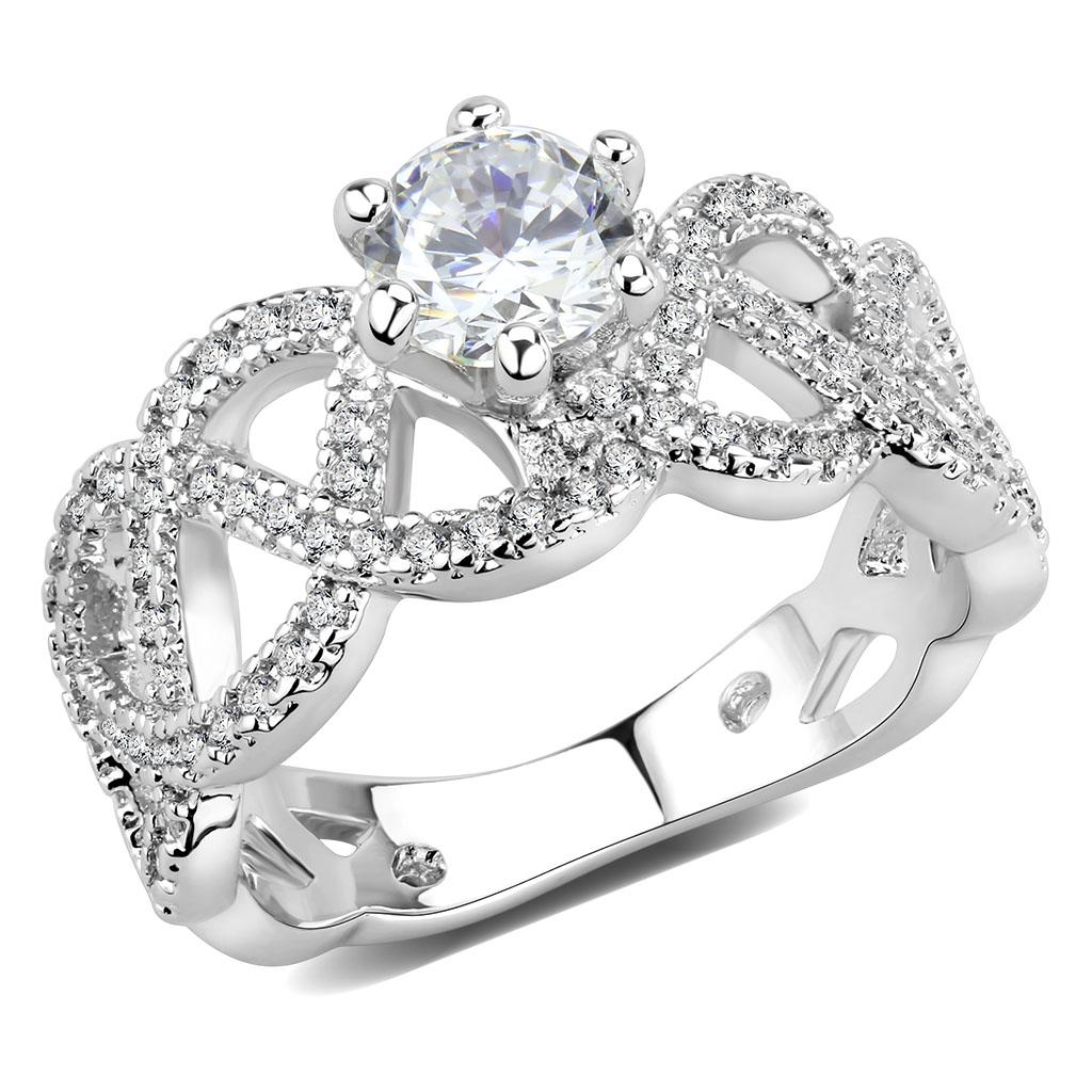 3W1577 - Rhodium Brass Ring with AAA Grade CZ in Clear