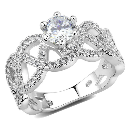 3W1577 - Rhodium Brass Ring with AAA Grade CZ in Clear