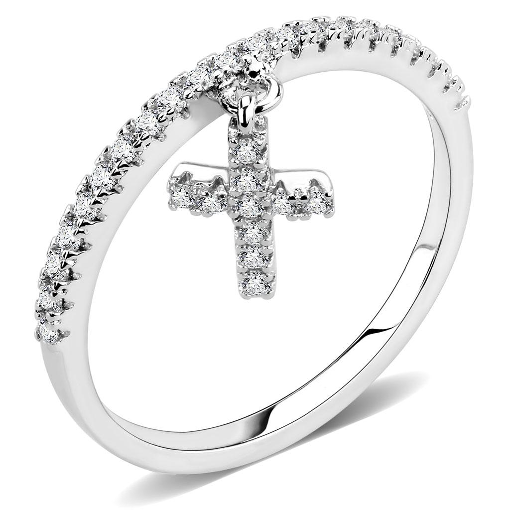 3W1578 - Rhodium Brass Ring with AAA Grade CZ in Clear