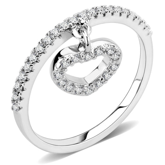 3W1579 - Rhodium Brass Ring with AAA Grade CZ in Clear