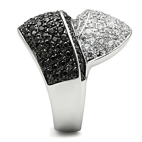 3W157 - Rhodium + Ruthenium Brass Ring with AAA Grade CZ in Jet