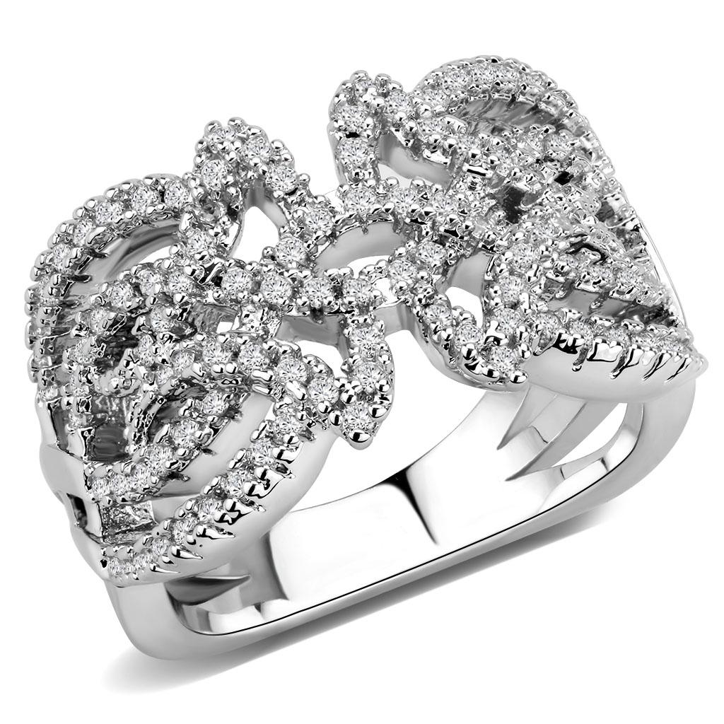3W1581 - Rhodium Brass Ring with AAA Grade CZ in Clear