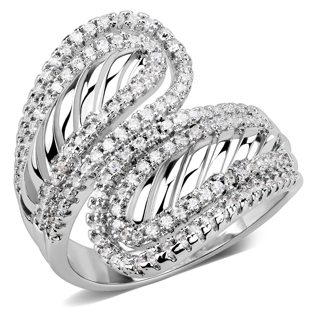 3W1582 - Rhodium Brass Ring with AAA Grade CZ in Clear