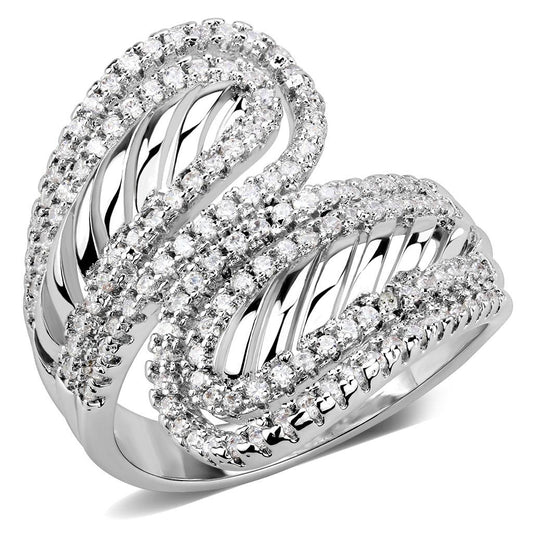 3W1582 - Rhodium Brass Ring with AAA Grade CZ in Clear