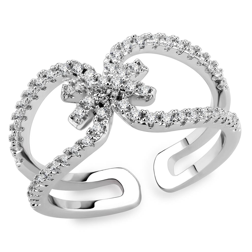 3W1583 - Rhodium Brass Ring with AAA Grade CZ in Clear