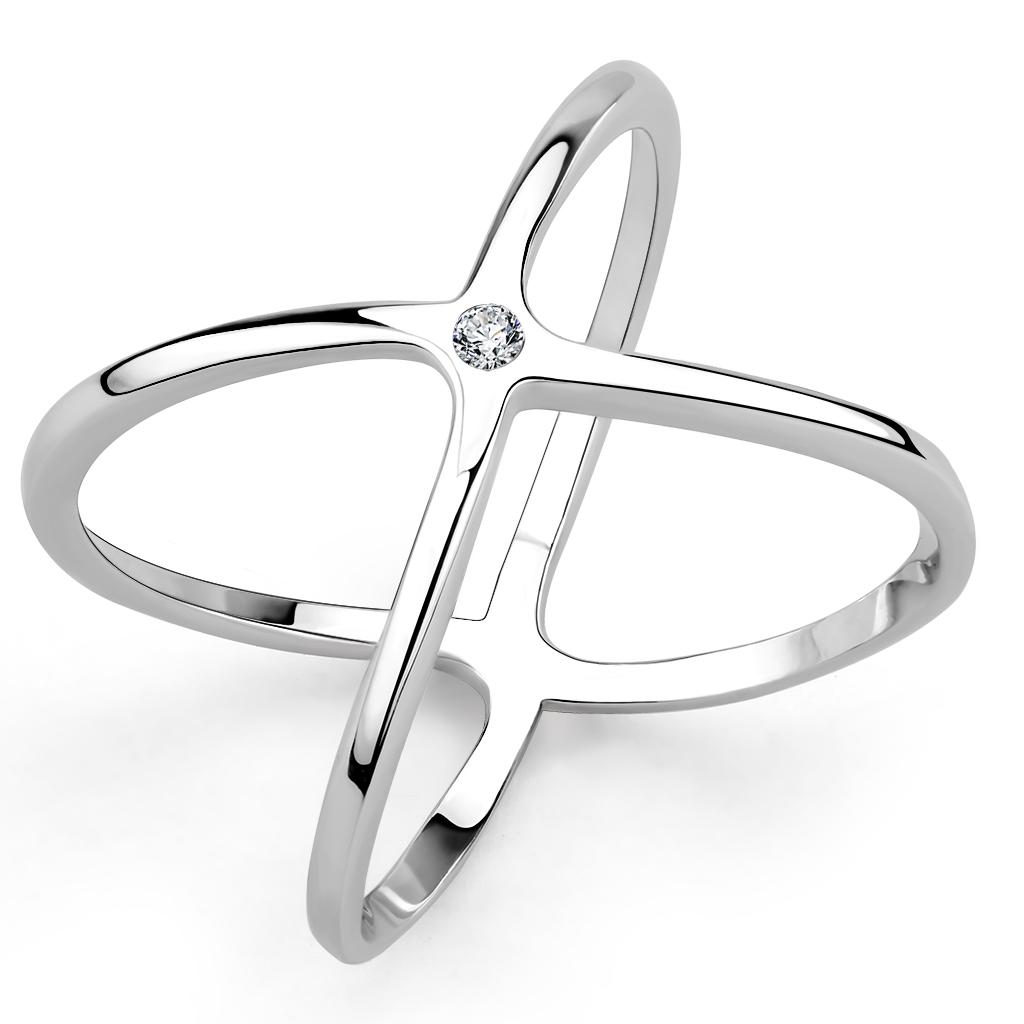3W1584 - Rhodium Brass Ring with AAA Grade CZ in Clear