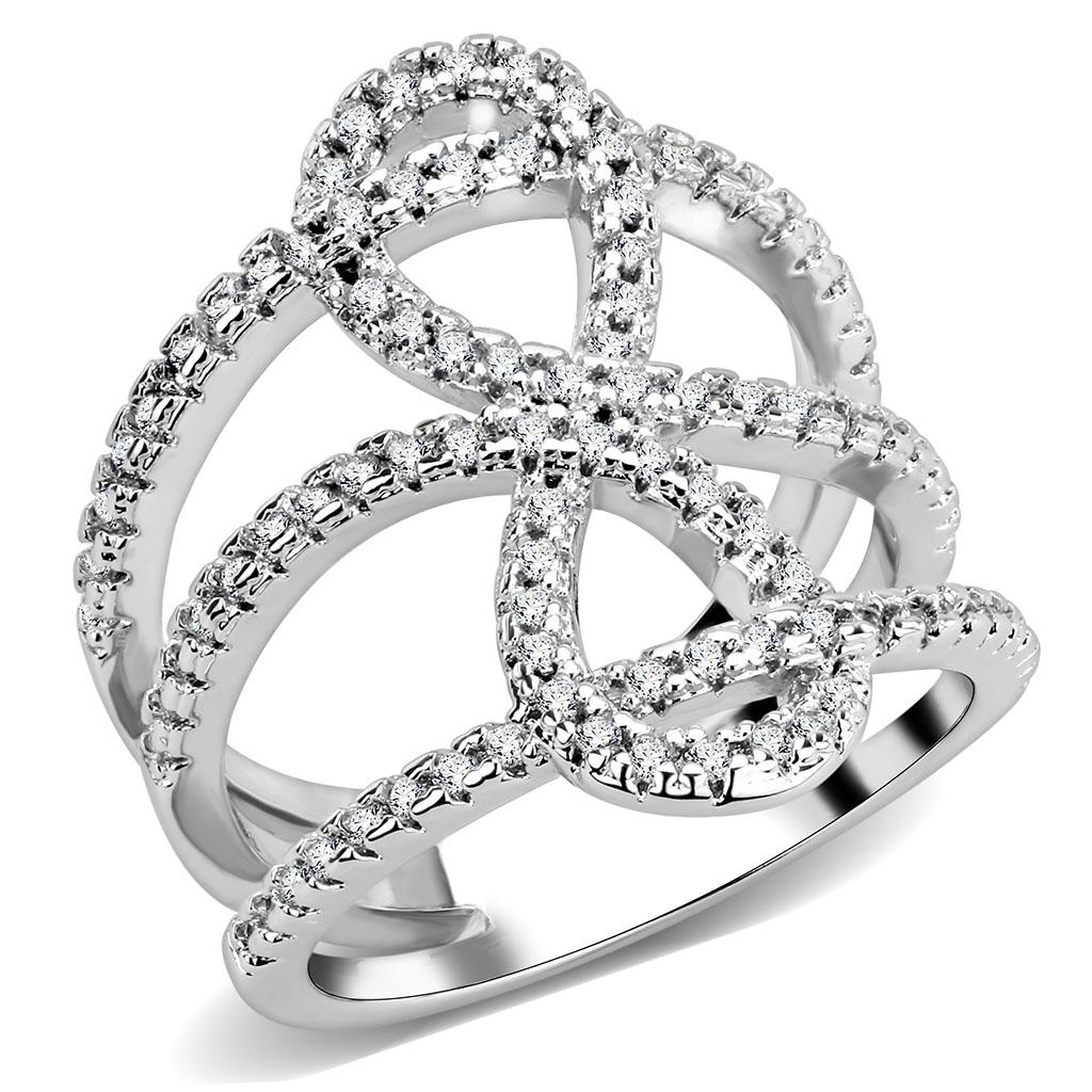 3W1587 - Rhodium Brass Ring with AAA Grade CZ in Clear