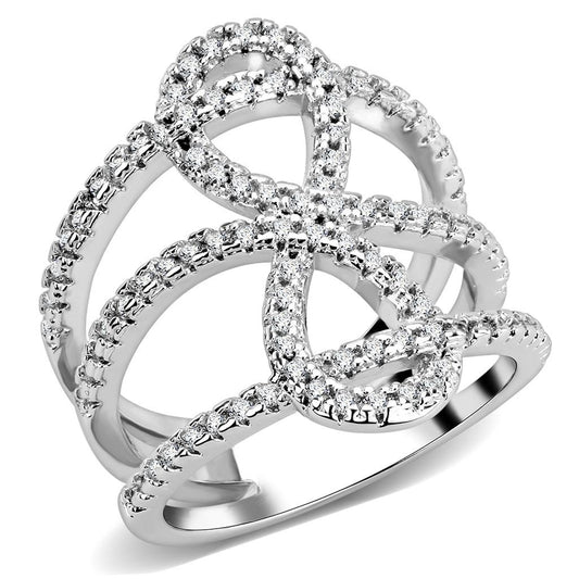 3W1587 - Rhodium Brass Ring with AAA Grade CZ in Clear