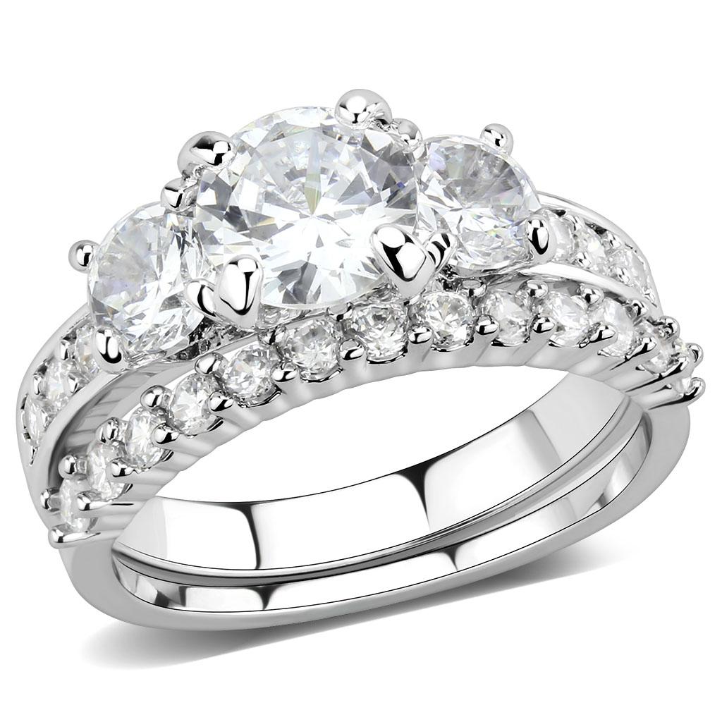 3W1588 - Rhodium Brass Ring with AAA Grade CZ in Clear