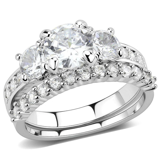 3W1588 - Rhodium Brass Ring with AAA Grade CZ in Clear