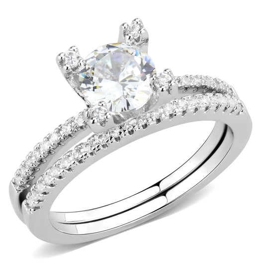 3W1589 - Rhodium Brass Ring with AAA Grade CZ in Clear